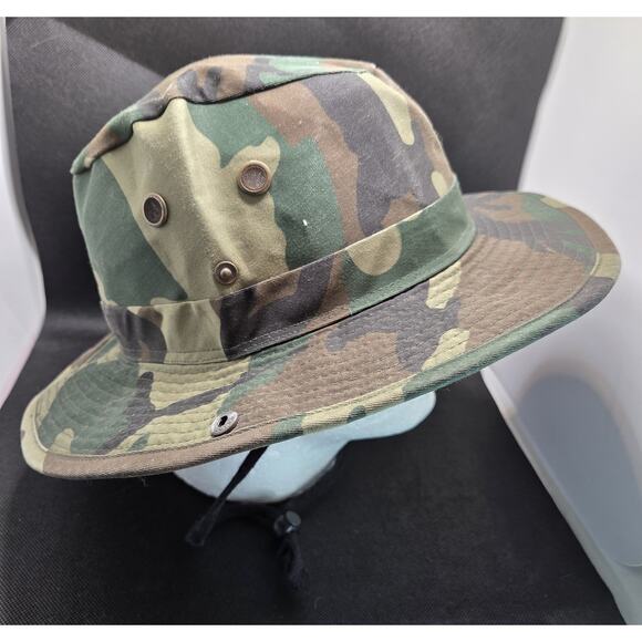 HC Woodland Camo Boonie Bucket Hat Vented Snaps Chin String - Picture 3 of 8